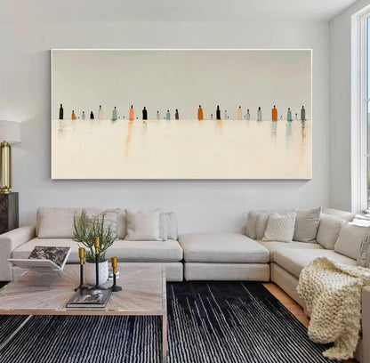 Minimalist Figures Wall Art Beige Abstract Canvas Painting for Modern Living Room Decor