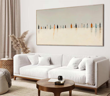 Minimalist Figures Wall Art Beige Abstract Canvas Painting for Modern Living Room Decor