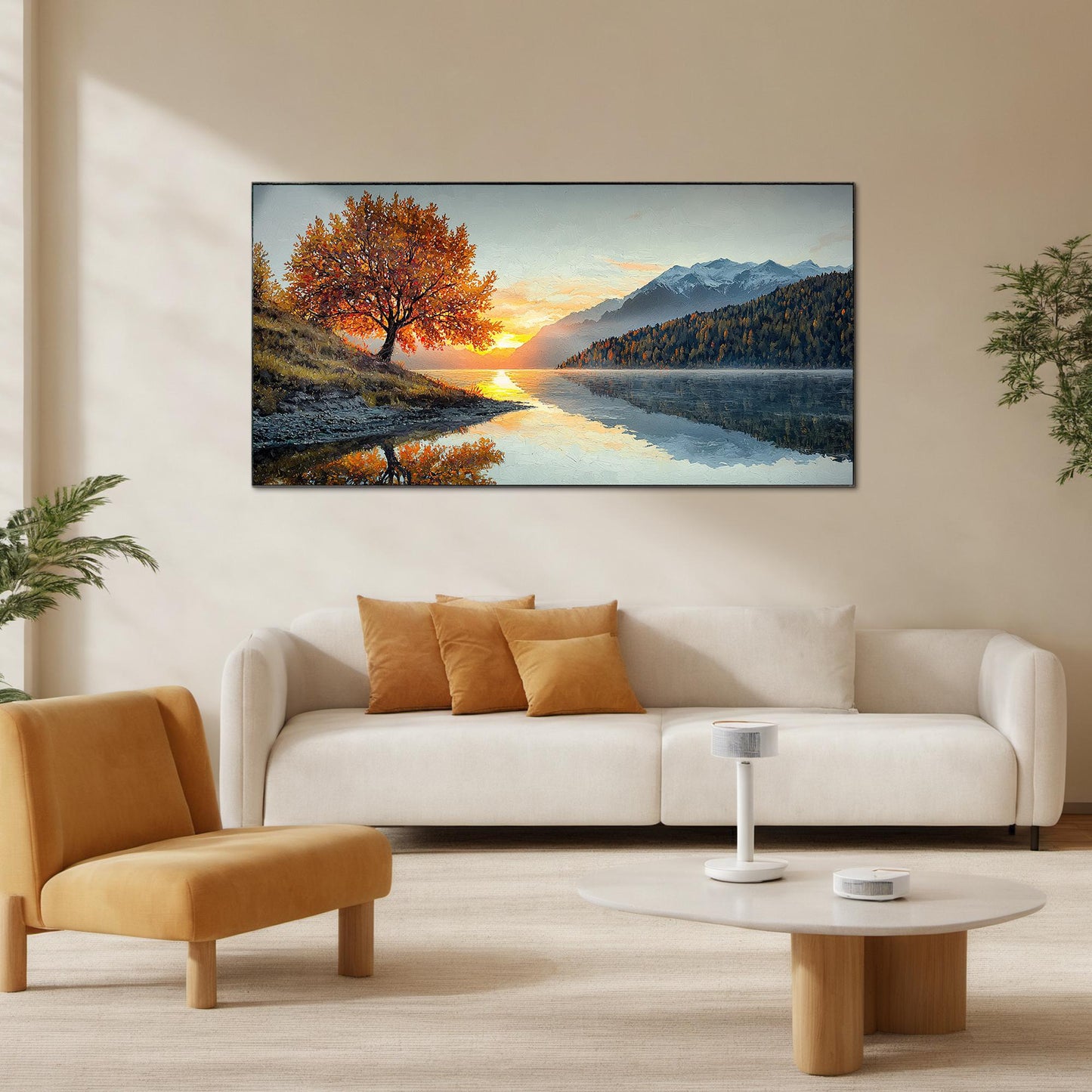 Gold Impasto Lake Landscape Wall Art – Original Autumn