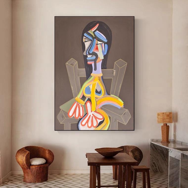 Large Abstract Woman Figure Canvas Art, Original Geometric Oil Painting on Canvas, Modern Minimalist Wall Art for Living Room, Bedroom Décor