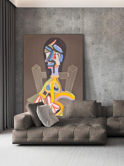 Large Abstract Woman Figure Canvas Art, Original Geometric Oil Painting on Canvas, Modern Minimalist Wall Art for Living Room, Bedroom Décor