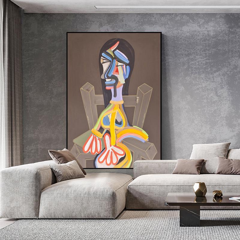 Large Abstract Woman Figure Canvas Art, Original Geometric Oil Painting on Canvas, Modern Minimalist Wall Art for Living Room, Bedroom Décor