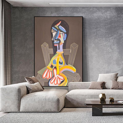 Large Abstract Woman Figure Canvas Art, Original Geometric Oil Painting on Canvas, Modern Minimalist Wall Art for Living Room, Bedroom Décor