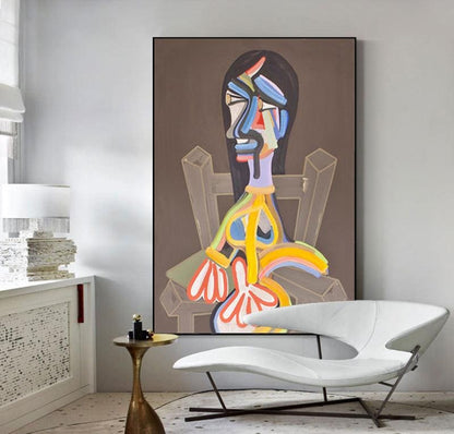 Large Abstract Woman Figure Canvas Art, Original Geometric Oil Painting on Canvas, Modern Minimalist Wall Art for Living Room, Bedroom Décor