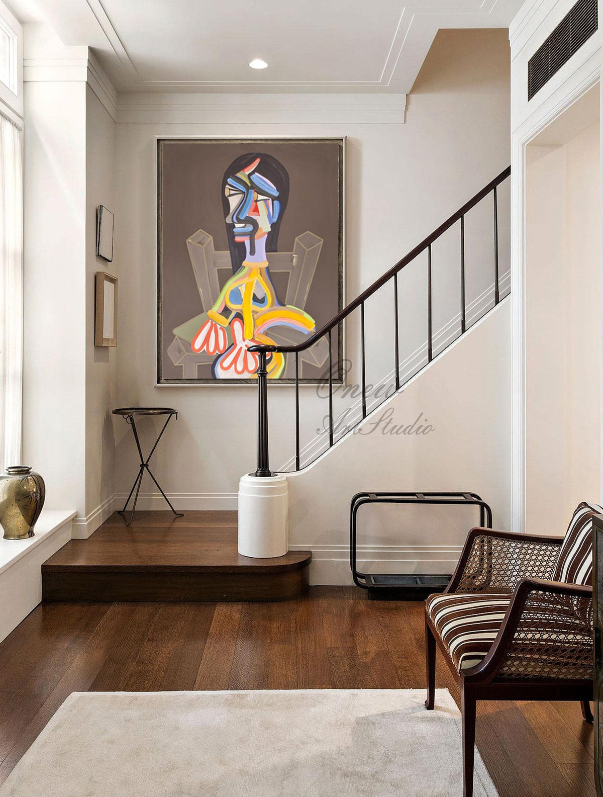 Large Abstract Woman Figure Canvas Art, Original Geometric Oil Painting on Canvas, Modern Minimalist Wall Art for Living Room, Bedroom Décor