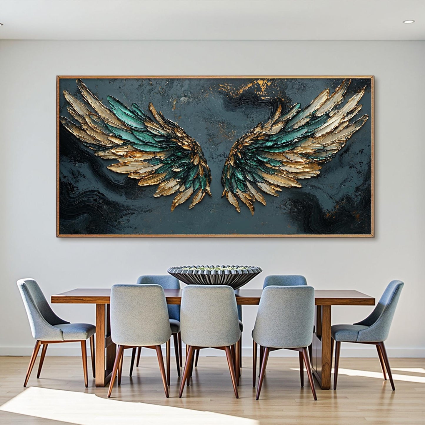 Emerald Green Gold Angel Wings – Emerald and Green Abstract Wall Art | Impasto Hand-Painted Painting, view 4