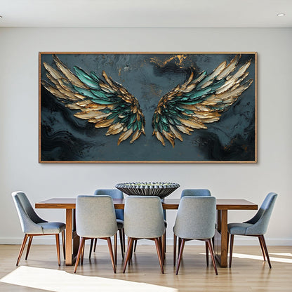 Emerald Green Gold Angel Wings – Emerald and Green Abstract Wall Art | Impasto Hand-Painted Painting, view 4
