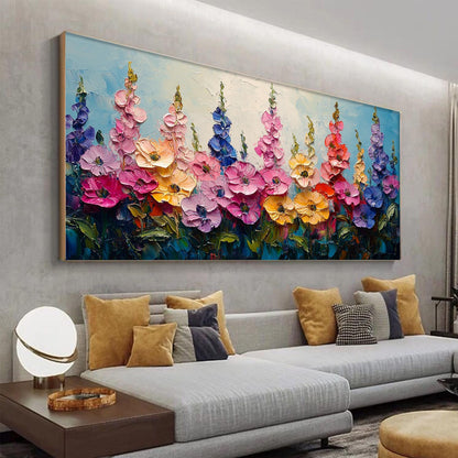Impasto Floral Landscape Painting, Textured Wildflower Field Artwork, Vibrant Garden Scene – Colorful Wildflower Floral Wall 