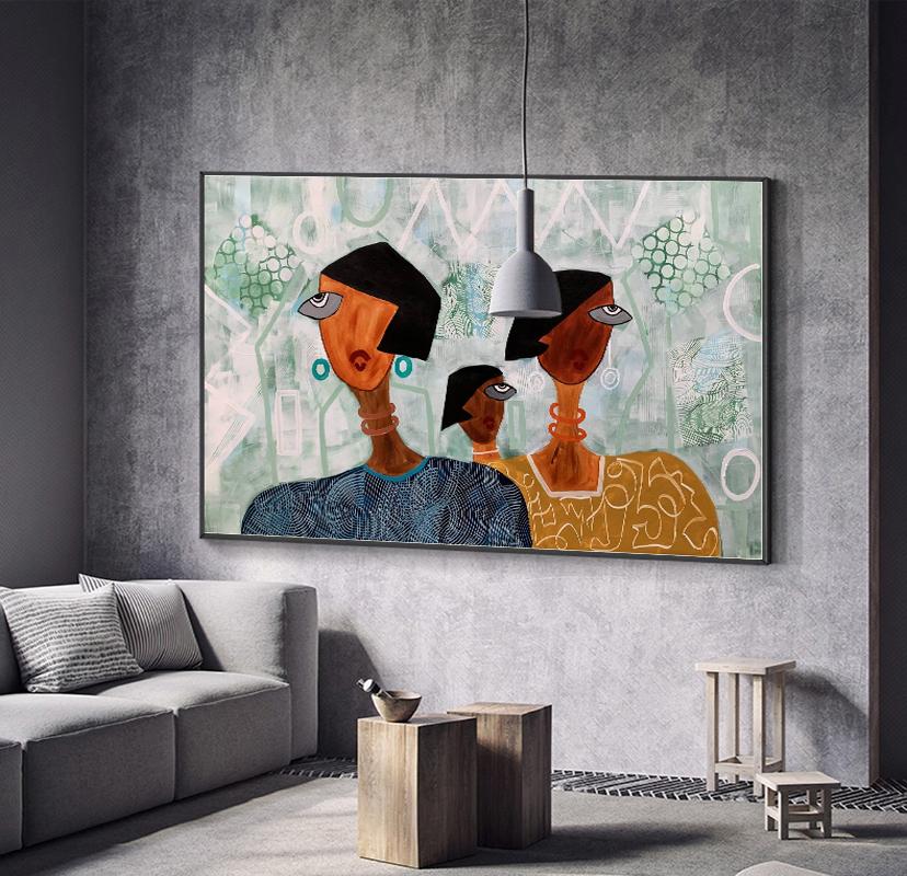 Large Abstract Lady Canvas Wall Art, Hand-painted Women Figures Oil Painting on Canvas, Modern Textured Wall Art for Living Room, Home Décor
