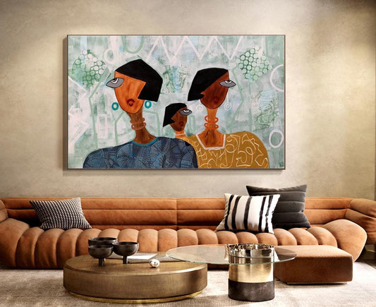 Large Abstract Lady Canvas Wall Art, Hand-painted Women Figures Oil Painting on Canvas, Modern Textured Wall Art for Living Room, Home Décor