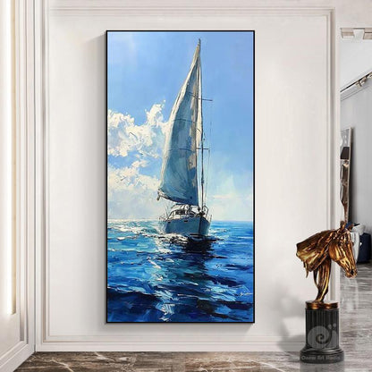 Large Abstract Sailboat Oil Painting on Canvas, Original Seascape Canvas Wall Art, Modern Nautical Wall Art for Living Room, Bedroom Decor