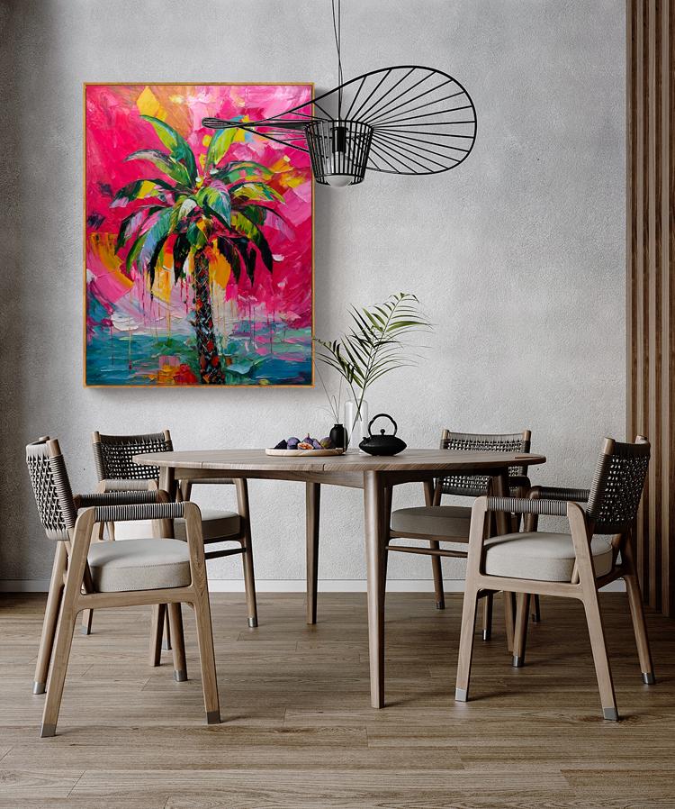 Abstract Palm Tree Oil Painting on Canvas, Hand-painted Palm Tree Canvas Wall Art, Modern Textured Tree Wall Art for Living Room, Home Décor