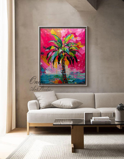 Abstract Palm Tree Oil Painting on Canvas, Hand-painted Palm Tree Canvas Wall Art, Modern Textured Tree Wall Art for Living Room, Home Décor