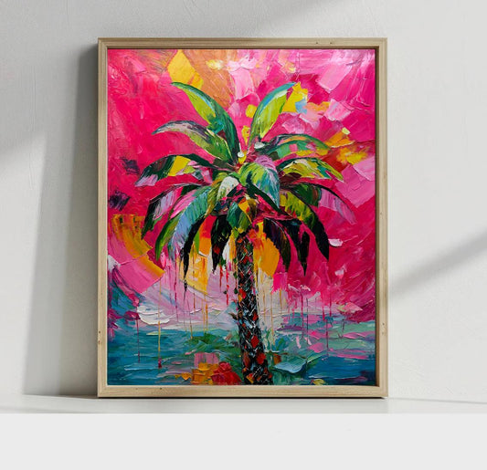 Abstract Palm Tree Oil Painting on Canvas, Hand-painted Palm Tree Canvas Wall Art, Modern Textured Tree Wall Art for Living Room, Home Décor
