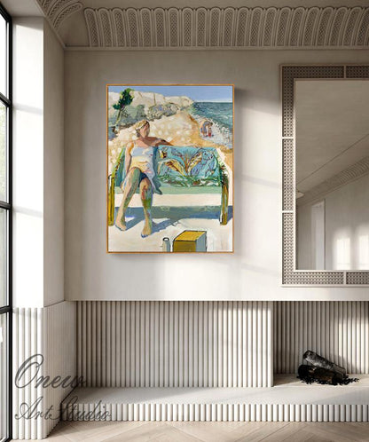 Impressionist Lady Oil Painting on Canvas, Large Abstract Seascape Canvas Wall Art, Modern Seashore Wall Art for Living Room, Beach Wall Art
