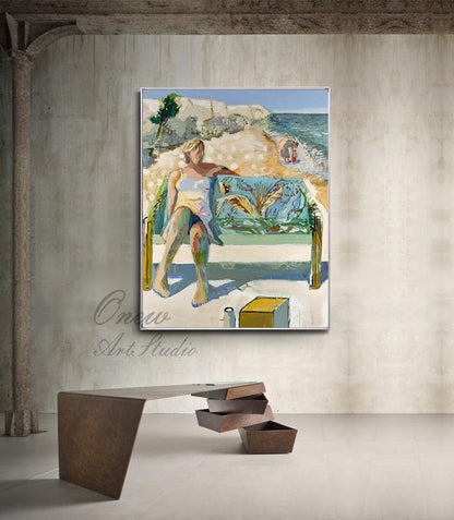Impressionist Lady Oil Painting on Canvas, Large Abstract Seascape Canvas Wall Art, Modern Seashore Wall Art for Living Room, Beach Wall Art