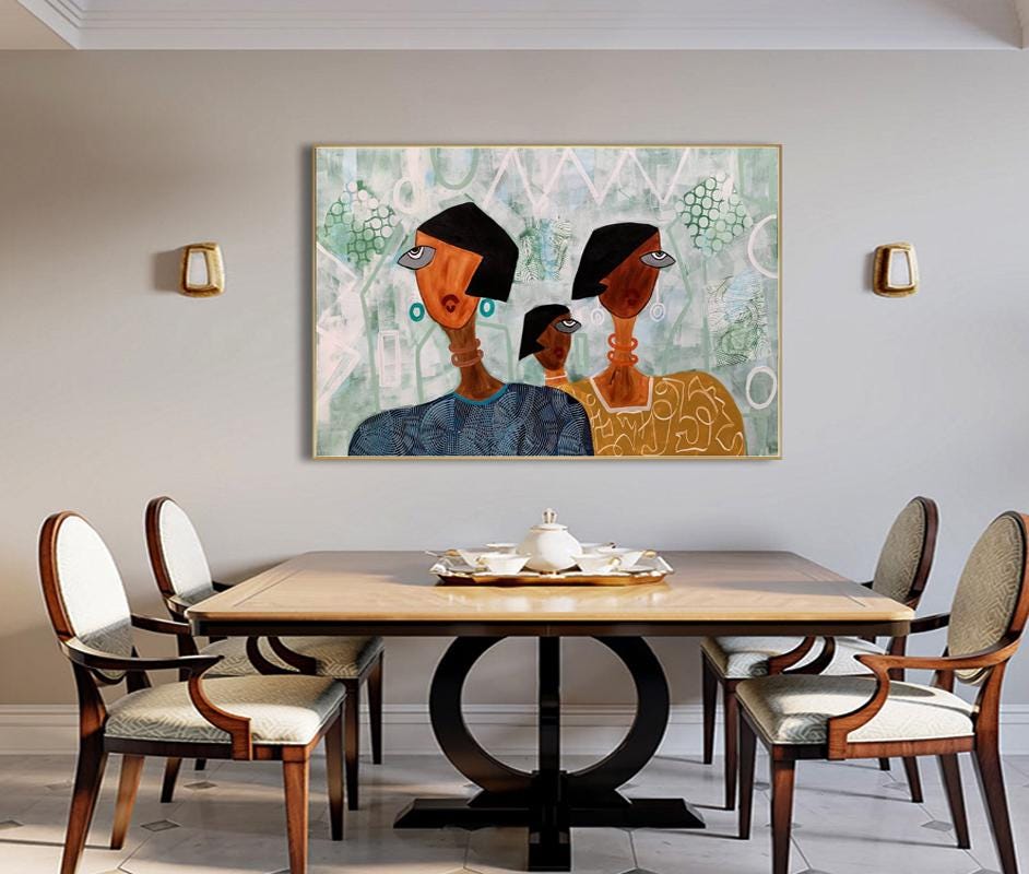 Large Abstract Lady Canvas Wall Art, Hand-painted Women Figures Oil Painting on Canvas, Modern Textured Wall Art for Living Room, Home Décor