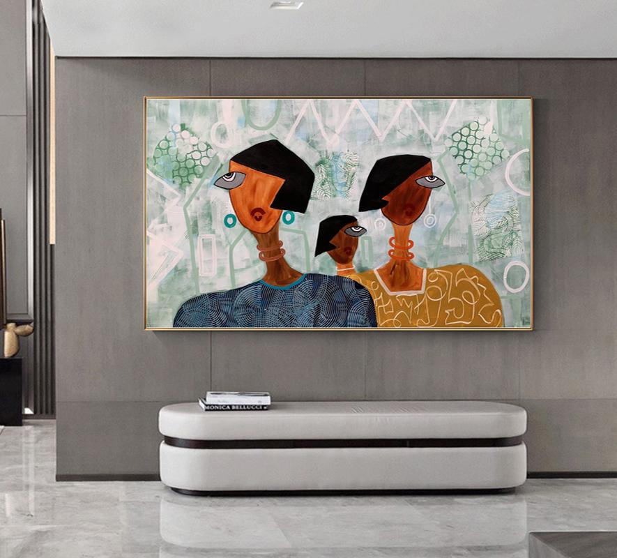 Large Abstract Lady Canvas Wall Art, Hand-painted Women Figures Oil Painting on Canvas, Modern Textured Wall Art for Living Room, Home Décor