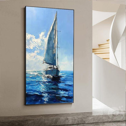 Large Abstract Sailboat Oil Painting on Canvas, Original Seascape Canvas Wall Art, Modern Nautical Wall Art for Living Room, Bedroom Decor