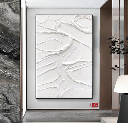 Large White Abstract 3D Textured Painting – Minimalist Art – Abstract Painting