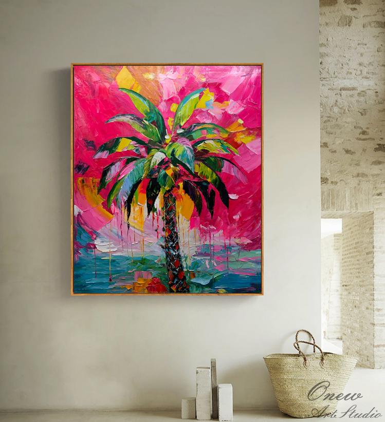 Abstract Palm Tree Oil Painting on Canvas, Hand-painted Palm Tree Canvas Wall Art, Modern Textured Tree Wall Art for Living Room, Home Décor