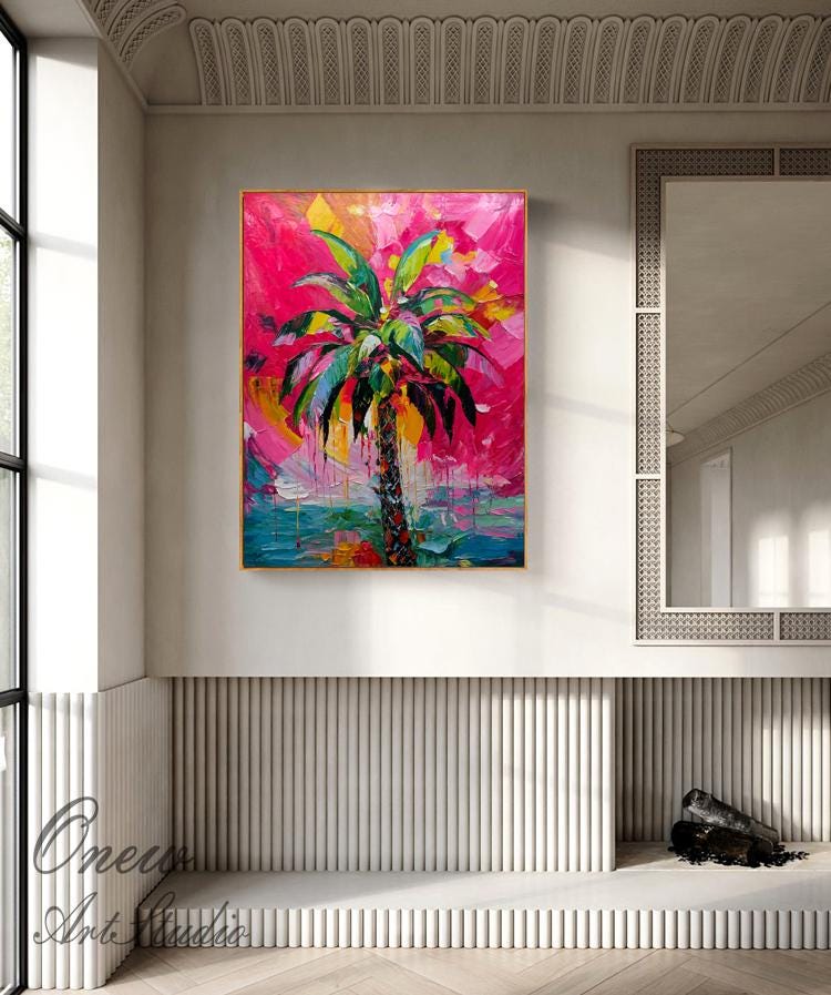 Abstract Palm Tree Oil Painting on Canvas, Hand-painted Palm Tree Canvas Wall Art, Modern Textured Tree Wall Art for Living Room, Home Décor