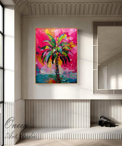 Abstract Palm Tree Oil Painting on Canvas, Hand-painted Palm Tree Canvas Wall Art, Modern Textured Tree Wall Art for Living Room, Home Décor