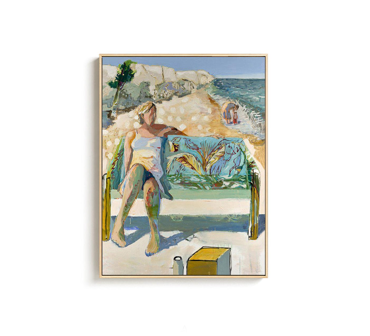 Impressionist Lady Oil Painting on Canvas, Large Abstract Seascape Canvas Wall Art, Modern Seashore Wall Art for Living Room, Beach Wall Art