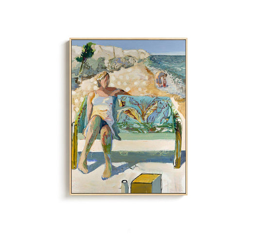 Impressionist Lady Oil Painting on Canvas, Large Abstract Seascape Canvas Wall Art, Modern Seashore Wall Art for Living Room, Beach Wall Art