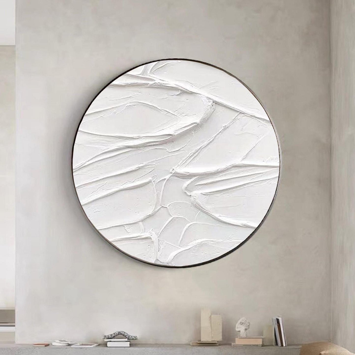 Minimalist White Circle Painting – 3D Textured Abstract Wall Art – Abstract Painting