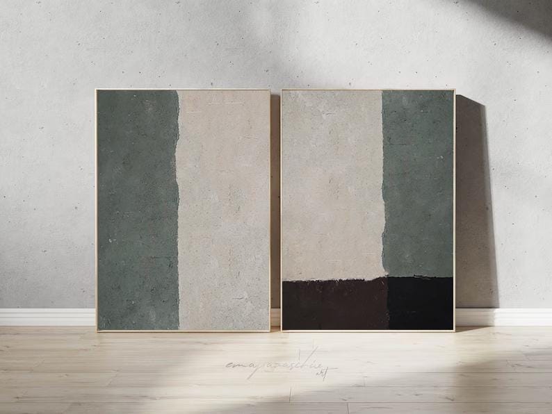 Green Minimalist Painting Set – Abstract Canvas Art – Abstract Painting