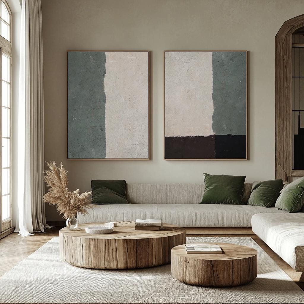Green Minimalist Painting Set – Abstract Canvas Art – Abstract Painting