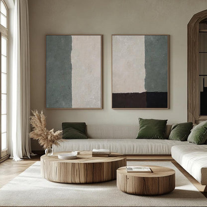Green Minimalist Painting Set – Abstract Canvas Art – Abstract Painting