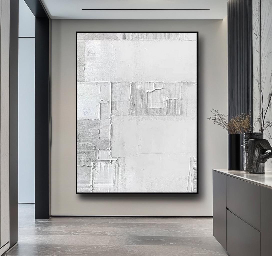 Grey and White Abstract Painting – Minimalist Wall Art