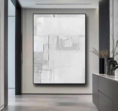 Grey and White Abstract Painting – Minimalist Wall Art