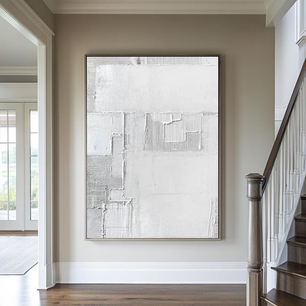 Grey and White Abstract Painting – Minimalist Wall Art