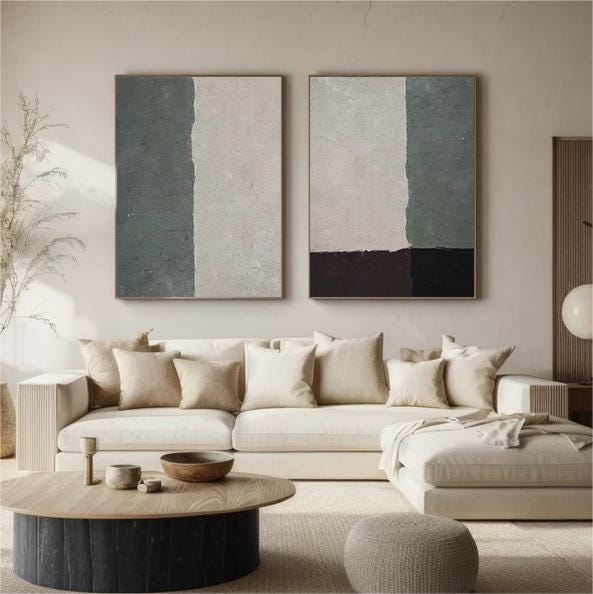 Green Minimalist Painting Set – Abstract Canvas Art – Abstract Painting