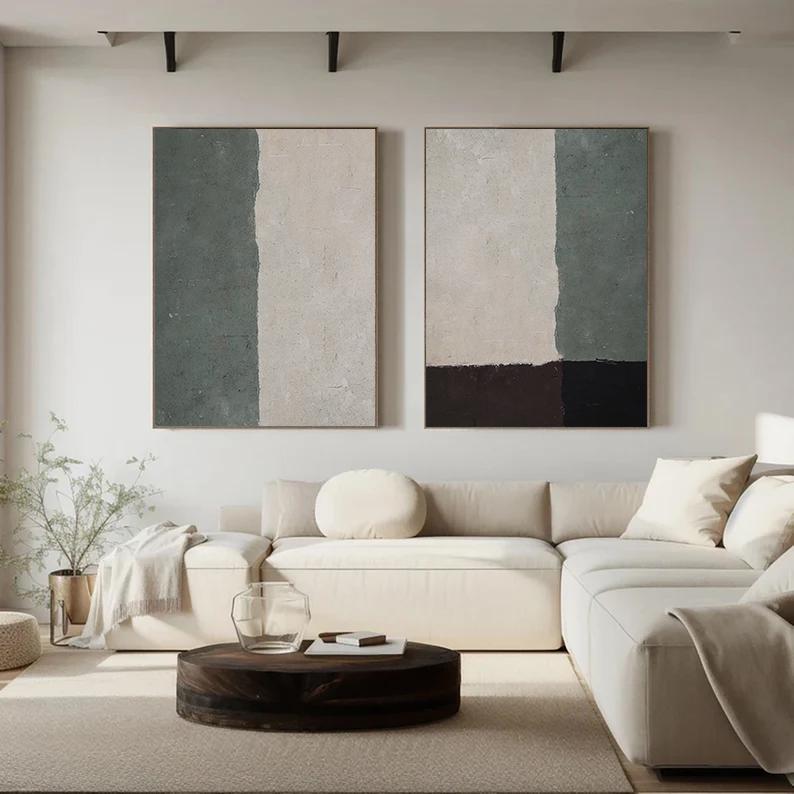 Green Minimalist Painting Set – Abstract Canvas Art – Abstract Painting