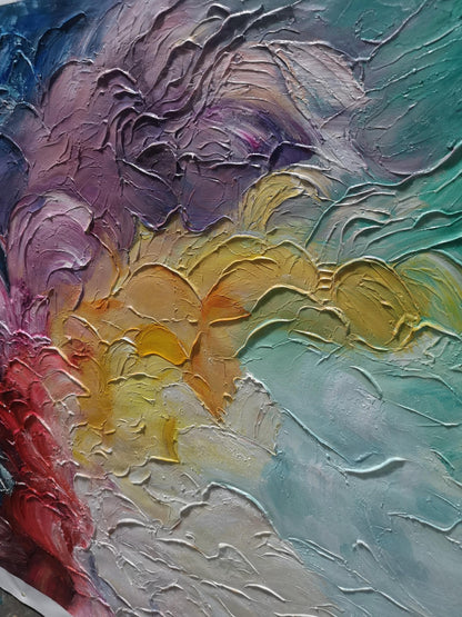 Blue and Gold Abstract Seascape Wall Art – Abstract Waves Oil Painting
