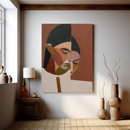 Large Abstract Lady Canvas Art, Hand-painted Woman Figure Oil Painting on Canvas, Modern Beige and Red Art for Living Room, Home Décor