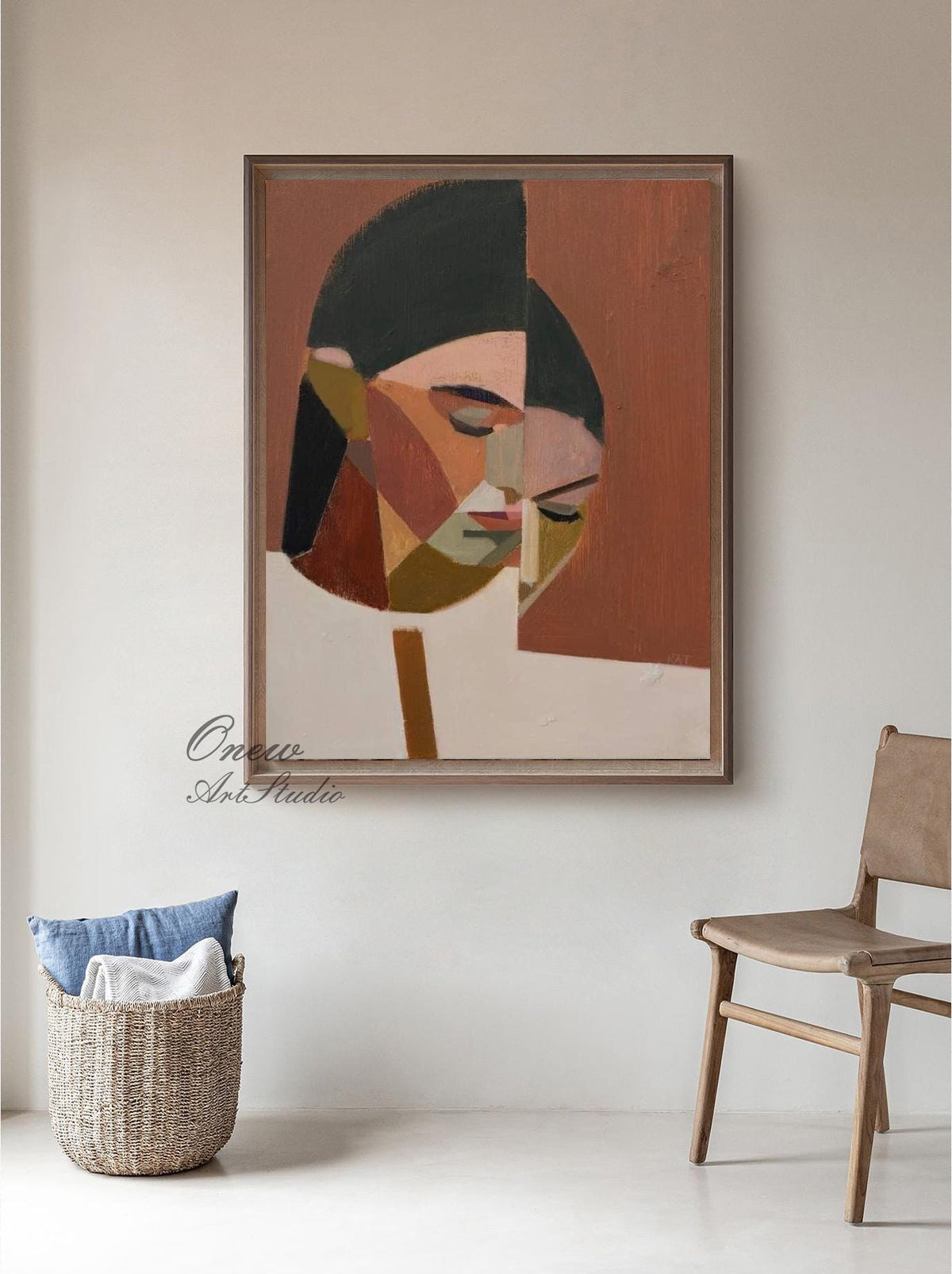 Large Abstract Lady Canvas Art, Hand-painted Woman Figure Oil Painting on Canvas, Modern Beige and Red Art for Living Room, Home Décor