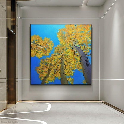 Abstract Birch Canvas Wall Art, Large Original Trees Oil Painting on Canvas, Modern Autumn Landscape Wall Art for Living Room, Bedroom Décor