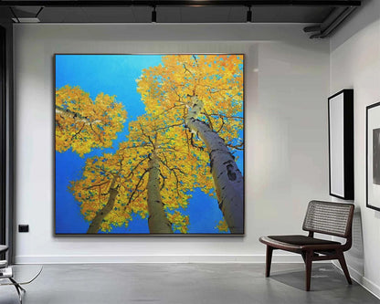 Abstract Birch Canvas Wall Art, Large Original Trees Oil Painting on Canvas, Modern Autumn Landscape Wall Art for Living Room, Bedroom Décor