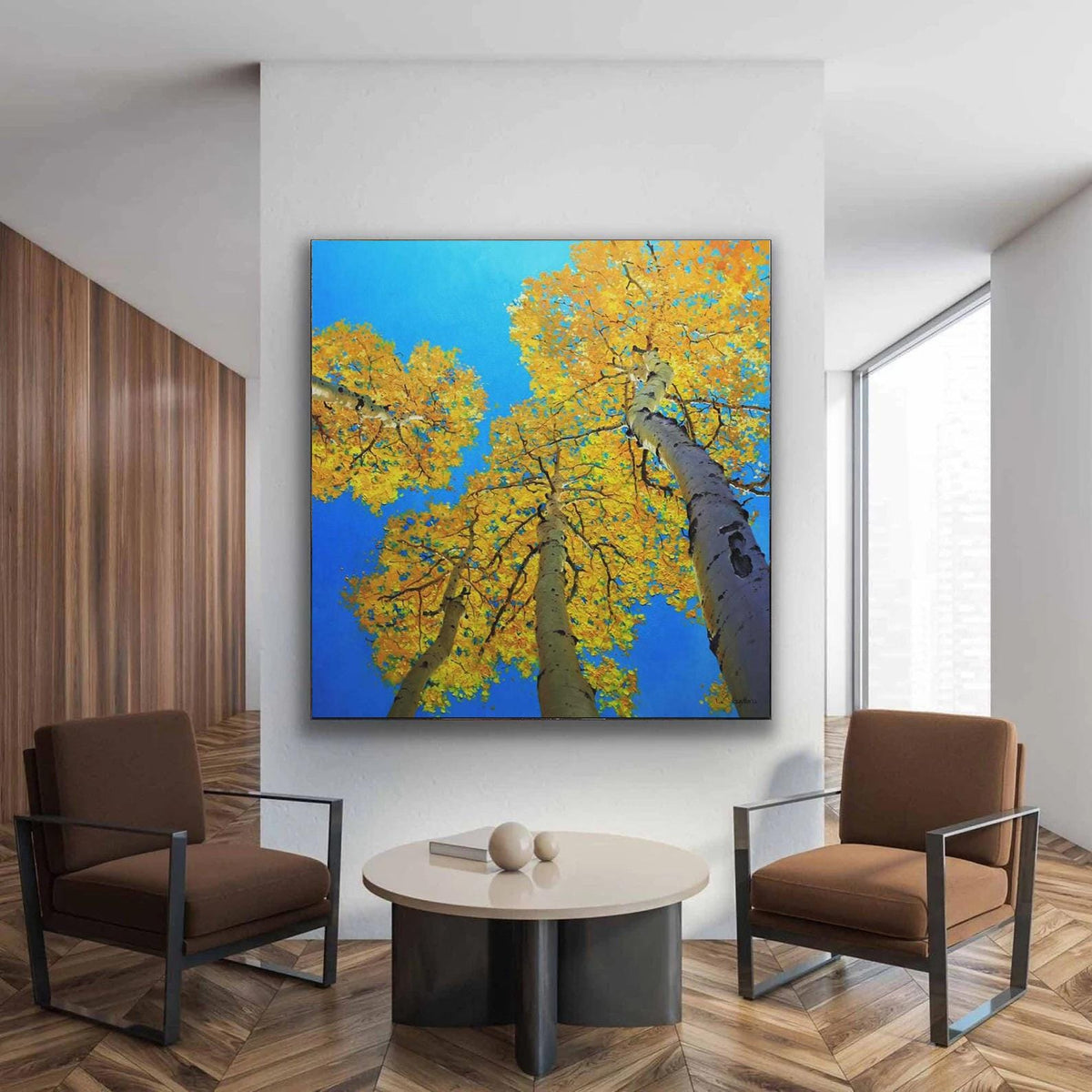 Abstract Birch Canvas Wall Art, Large Original Trees Oil Painting on Canvas, Modern Autumn Landscape Wall Art for Living Room, Bedroom Décor