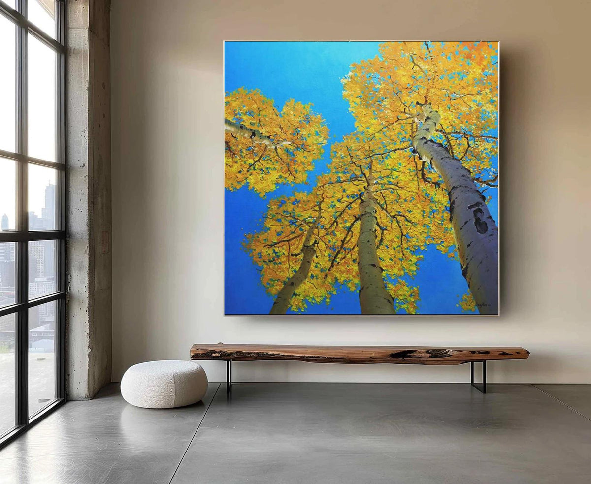 Abstract Birch Canvas Wall Art, Large Original Trees Oil Painting on Canvas, Modern Autumn Landscape Wall Art for Living Room, Bedroom Décor
