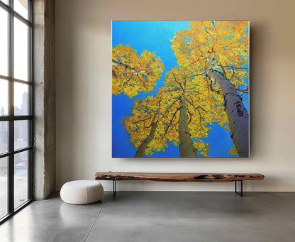 Abstract Birch Canvas Wall Art, Large Original Trees Oil Painting on Canvas, Modern Autumn Landscape Wall Art for Living Room, Bedroom Décor