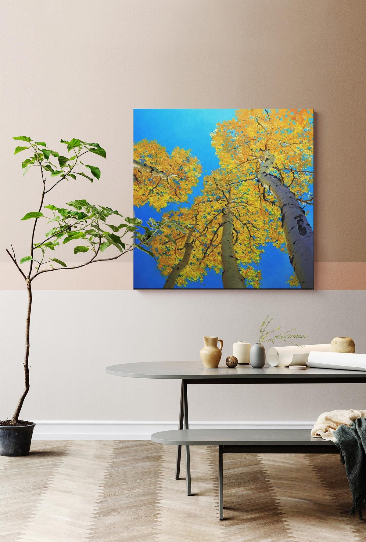 Abstract Birch Canvas Wall Art, Large Original Trees Oil Painting on Canvas, Modern Autumn Landscape Wall Art for Living Room, Bedroom Décor