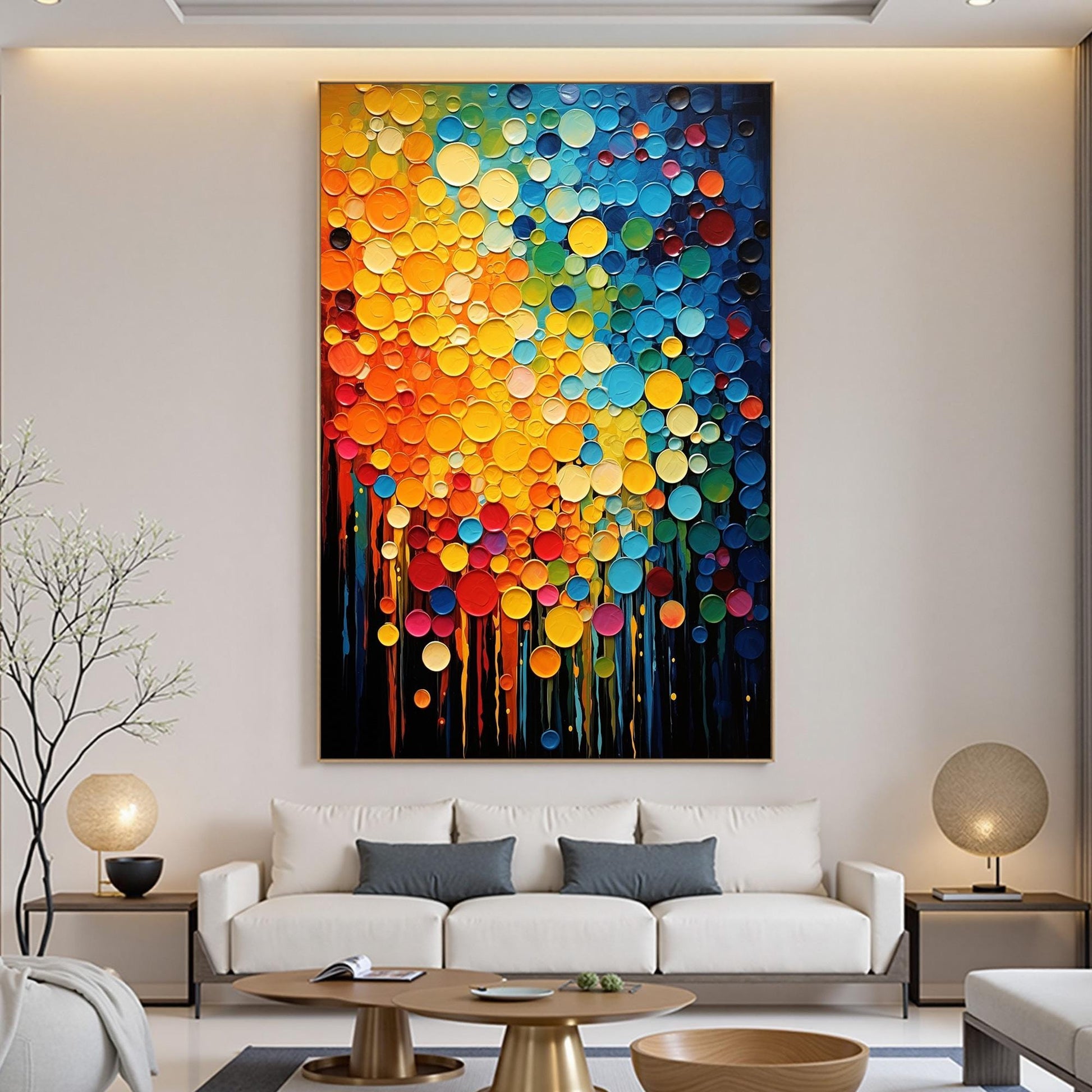 Hand-Painted Multicolor Circles – Colorful Abstract Wall Art | Impasto Hand-Painted Oil Painting, view 2