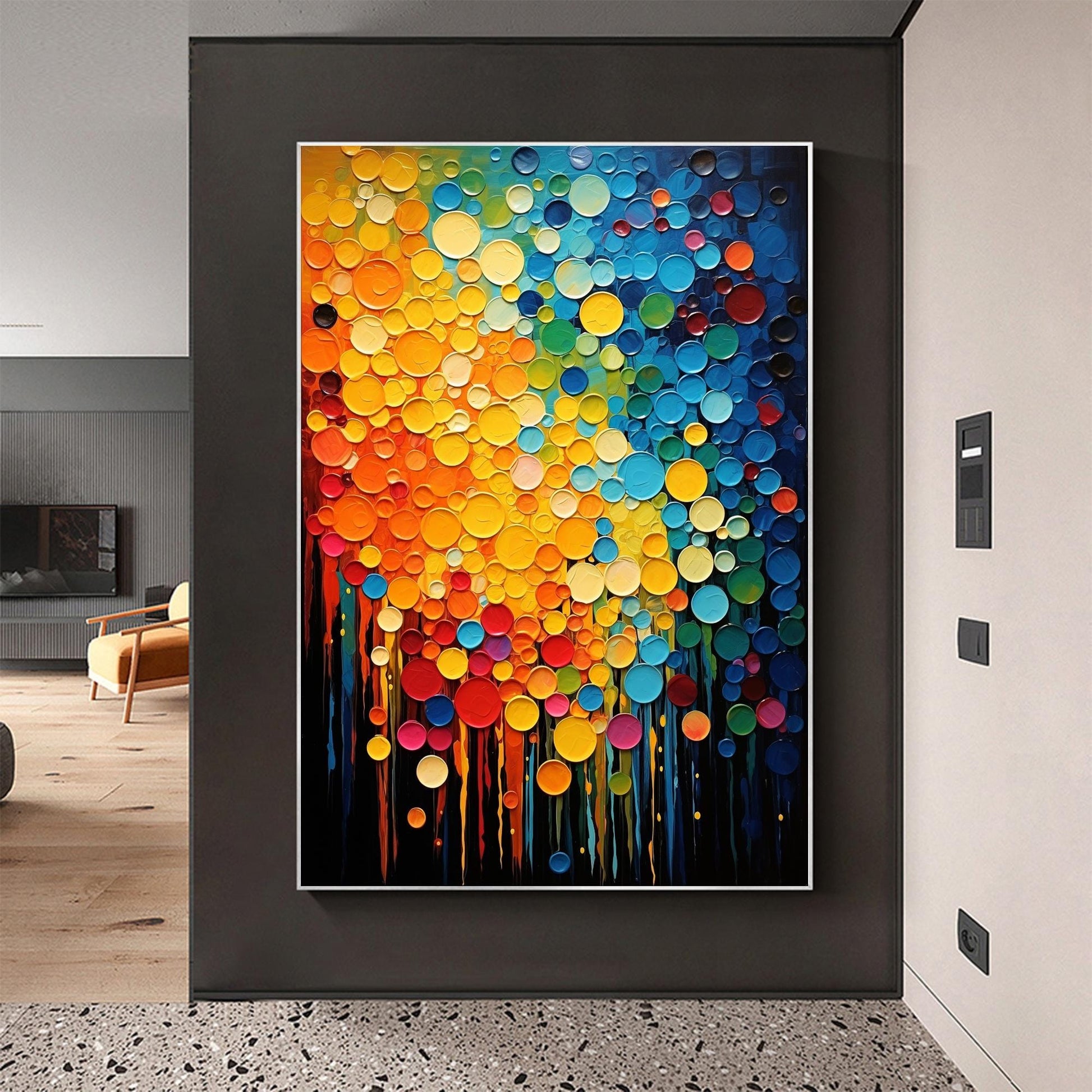 Hand-Painted Multicolor Circles – Colorful Abstract Wall Art | Impasto Hand-Painted Oil Painting, view 4