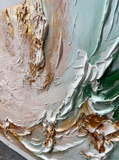 Original Abstract Golden Waves Oil Painting – Teal and Gold Seascape Wall Art | Abstract Textured Oil Painting, view 5